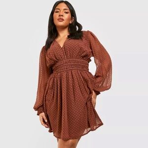 Dobby Long Sleeve Skater Dress ( boohoo )